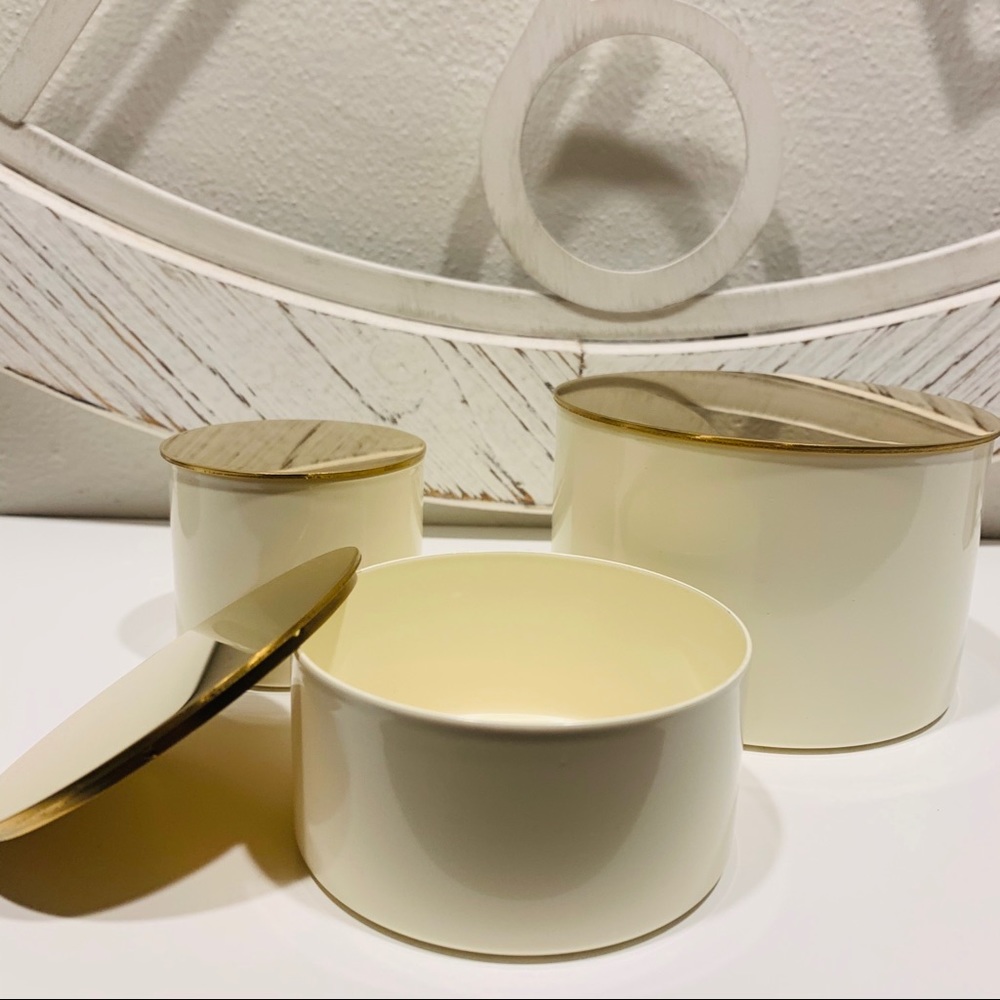 3 pc Metal Canisters With Golden Lid